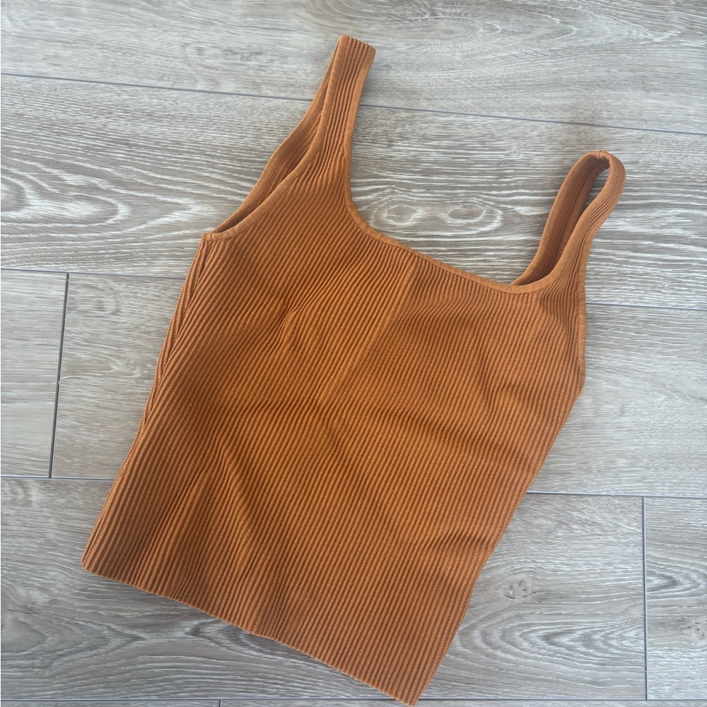 Babaton Brown/Orange Ribbed Fitted Tank Top